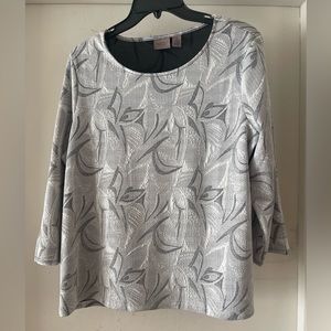 Easywear by Chico’s Silver Print Top  Special Occasion Shirt Size 2